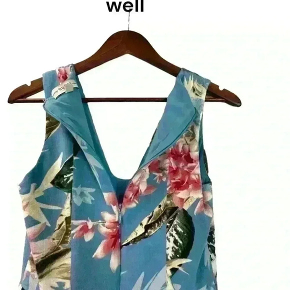 Guess Blue Blue Tropical Palm Print Beachy Sleeveless Jumpsuit Romper Size 2 - Picture 7 of 9